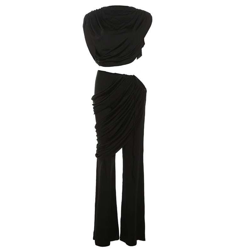 Women's Elegant Set with Ruched Top and Wide Waistband