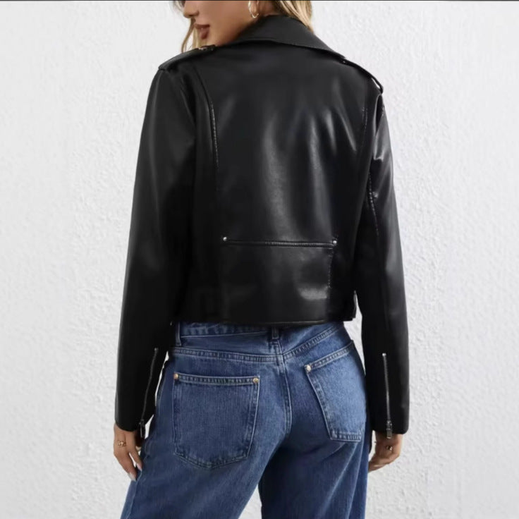 Women's Biker Jacket with Buckle Closure