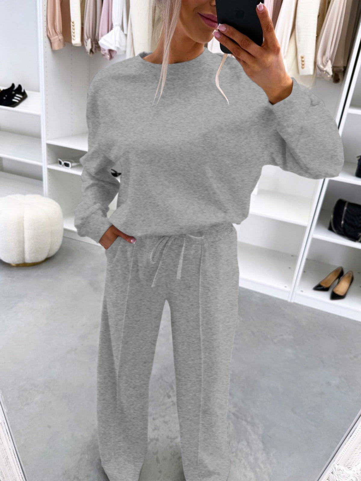 Women's Casual Loungewear Set with Oversize Batwing Sweater and Wide Jersey Pants