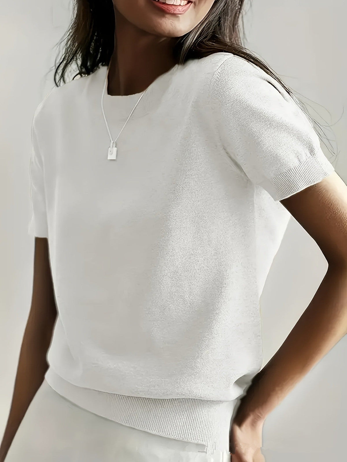 Women's Short-Sleeve Fine Knit Sweater