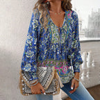 Women's Blouse with Floral Patterns and Tie Neckline