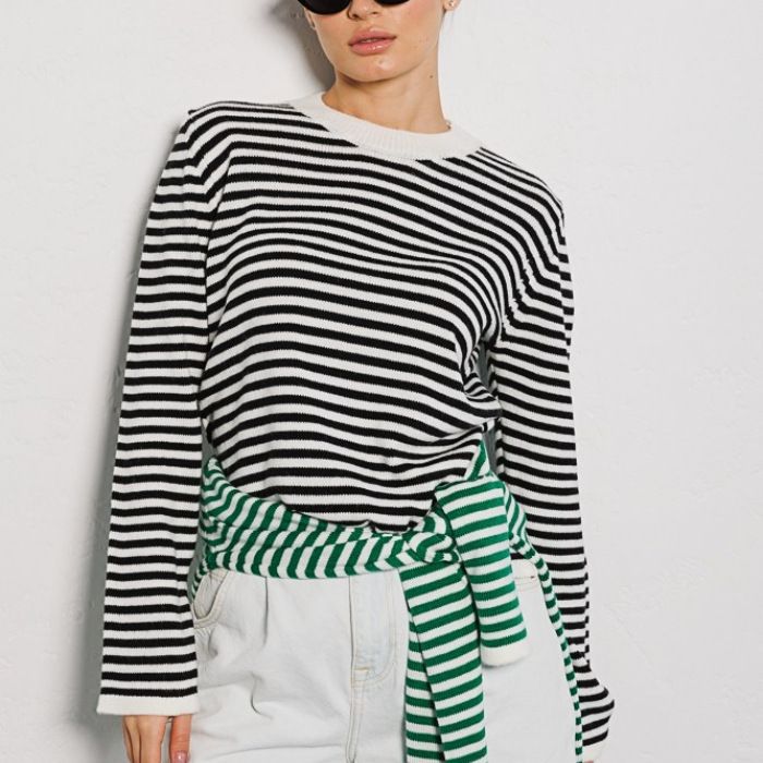 Women's Striped Casual Cotton-Blend Sweater