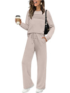 Women's Casual Lounge Set with Piping Sweatshirt and Loose Drawstring Jogging Pants