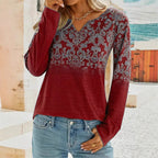 Women's Long Sleeve Blouse with Floral Design and Embroidery