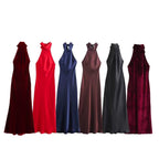 Women's Evening Dress with High Collar and Flowing Cut