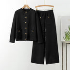 Women's Cozy Knit Loungewear Set with Button Detail and Patch Pockets