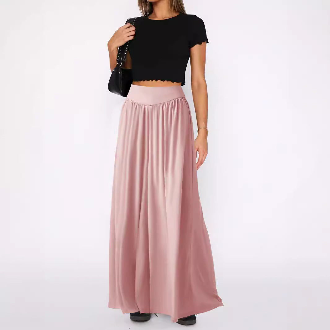 Women's Maxi Skirt with Elastic Waistband and Flowing Cut