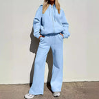 Women Comfortable and Stylish Loungewear Suit with Zip Hoodie and Wide Leg