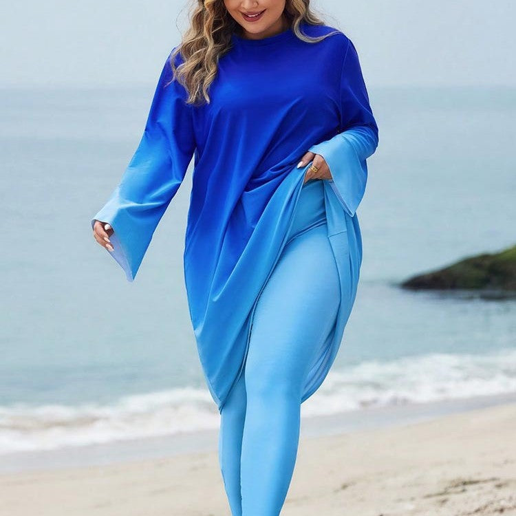 Long-Sleeve Gradient Beach Dress