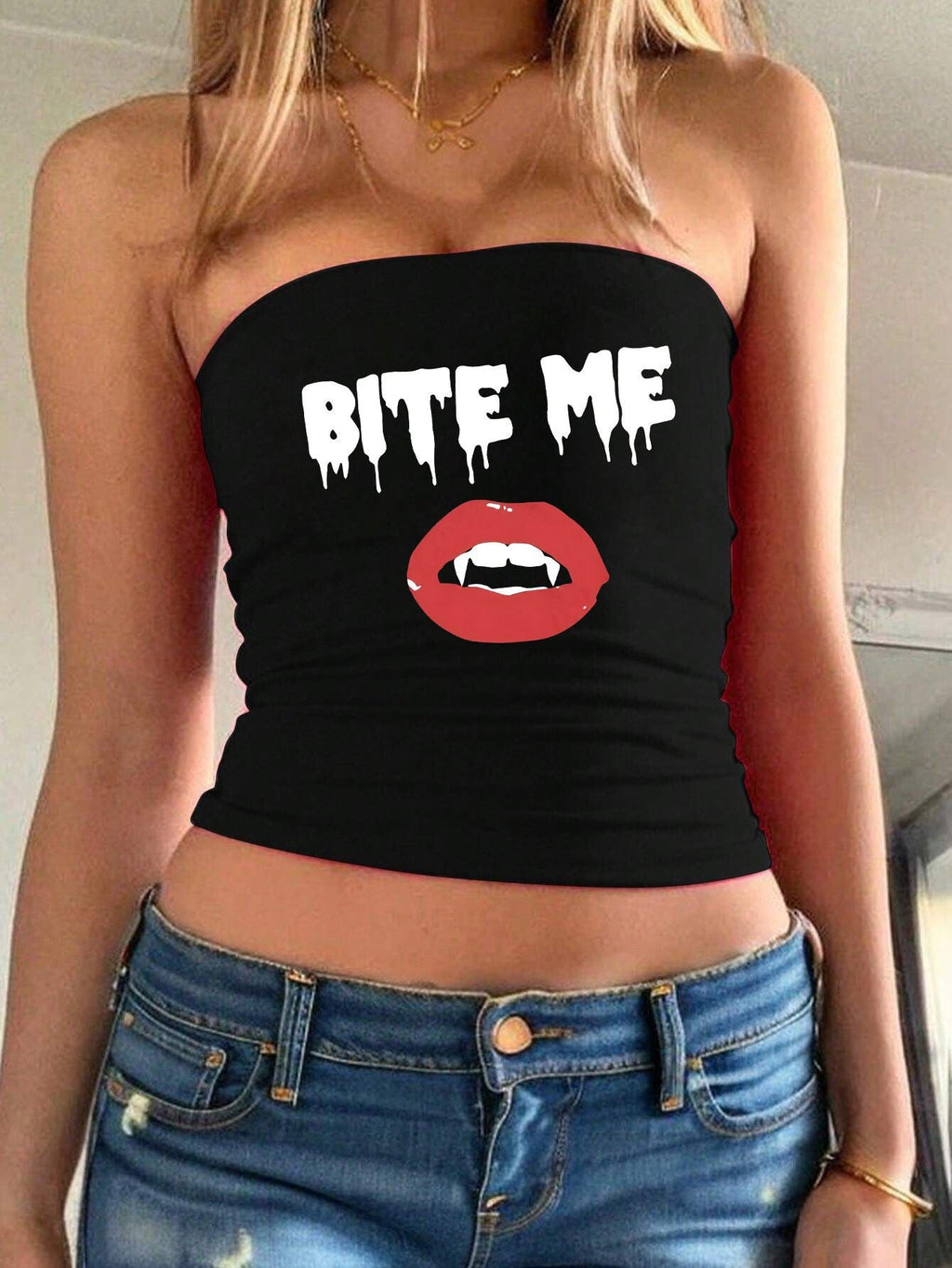 Women's Bandeau Top with Ghost Motif