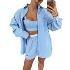 Women's Loungewear Set with Striped Oversized Shirt and Comfortable Shorts