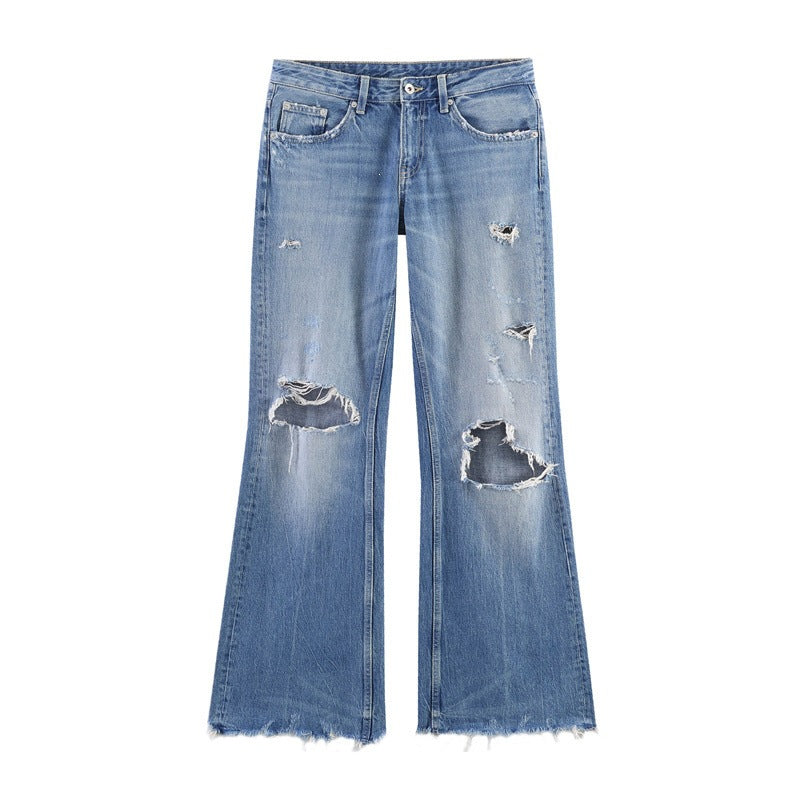 Women's Distressed Flared Jeans with Frayed Hems