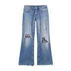 Women's Distressed Flared Jeans with Frayed Hems