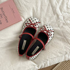 Women's Ballet Flats with Decorative Bow and Polka Dot Pattern