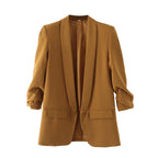 Elegant Women's Blazer with Rolled Sleeves and Pockets