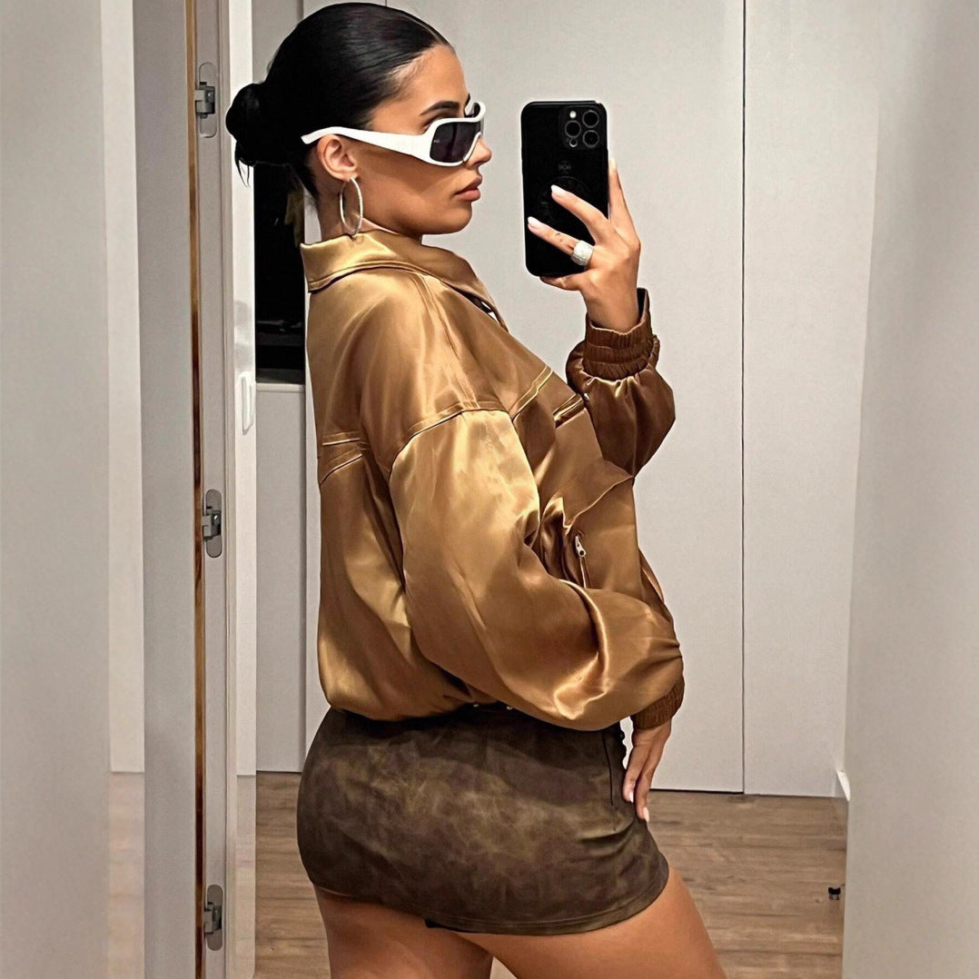Women's Satin-Look Bomber Jacket