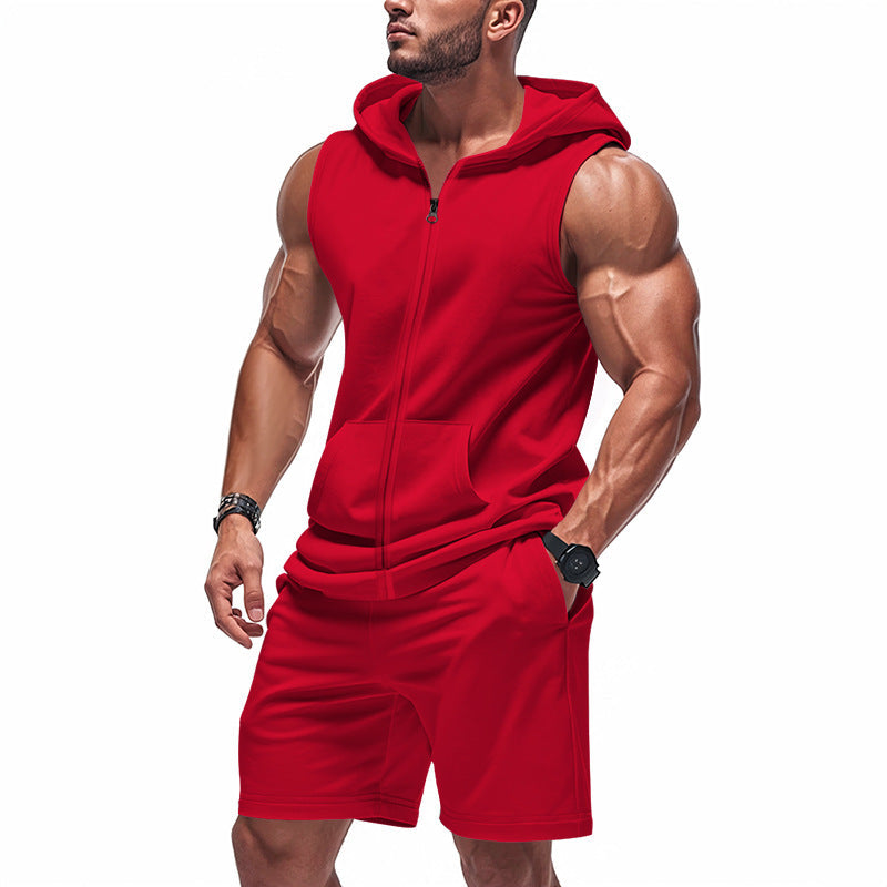 Men's Sleeveless Hoodie and Training Shorts Set