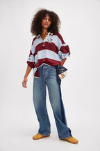 Women's Casual Shirt in Maritime Stripe Look with Sporty Collar
