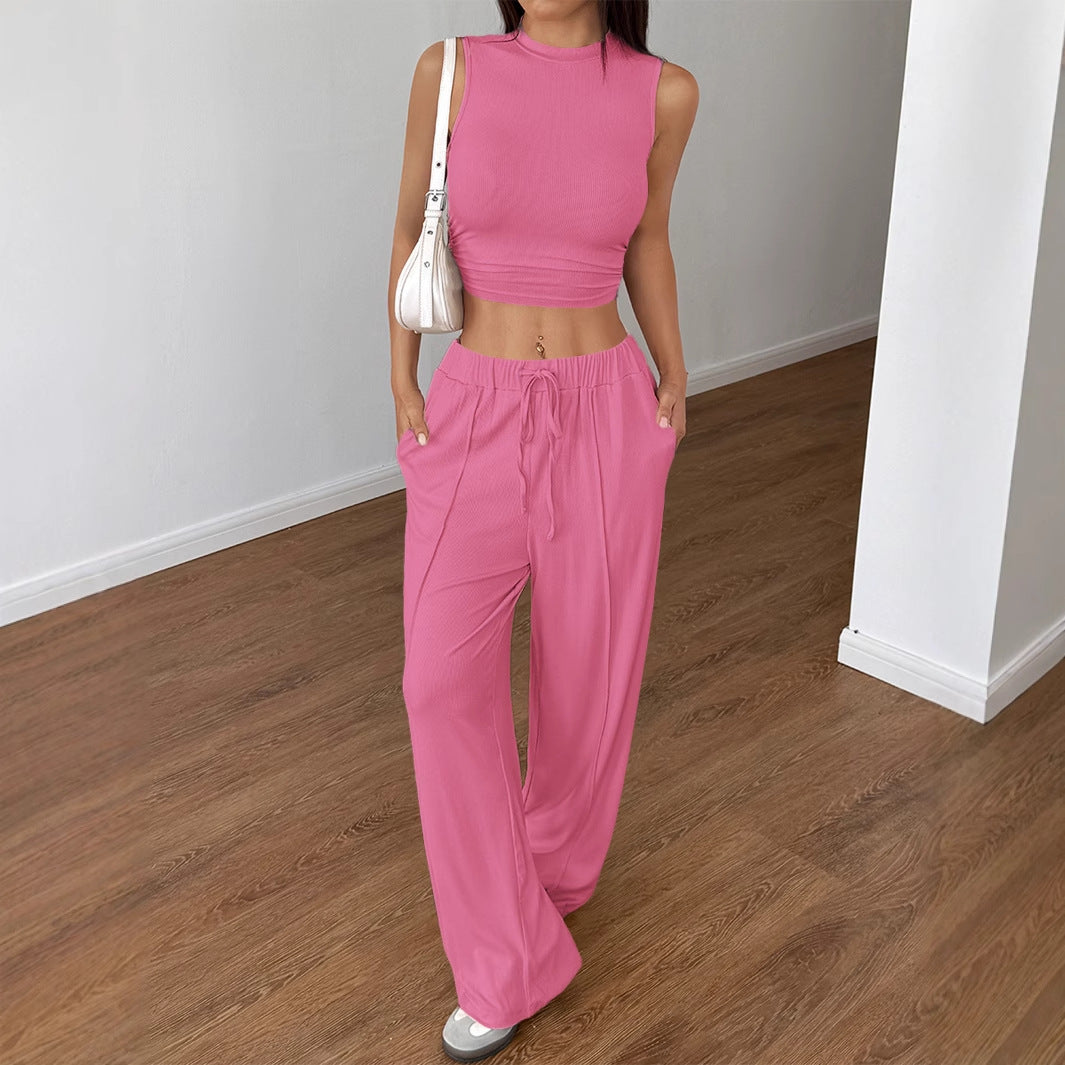 Women's Fashionable Crop Top with Loose Pants