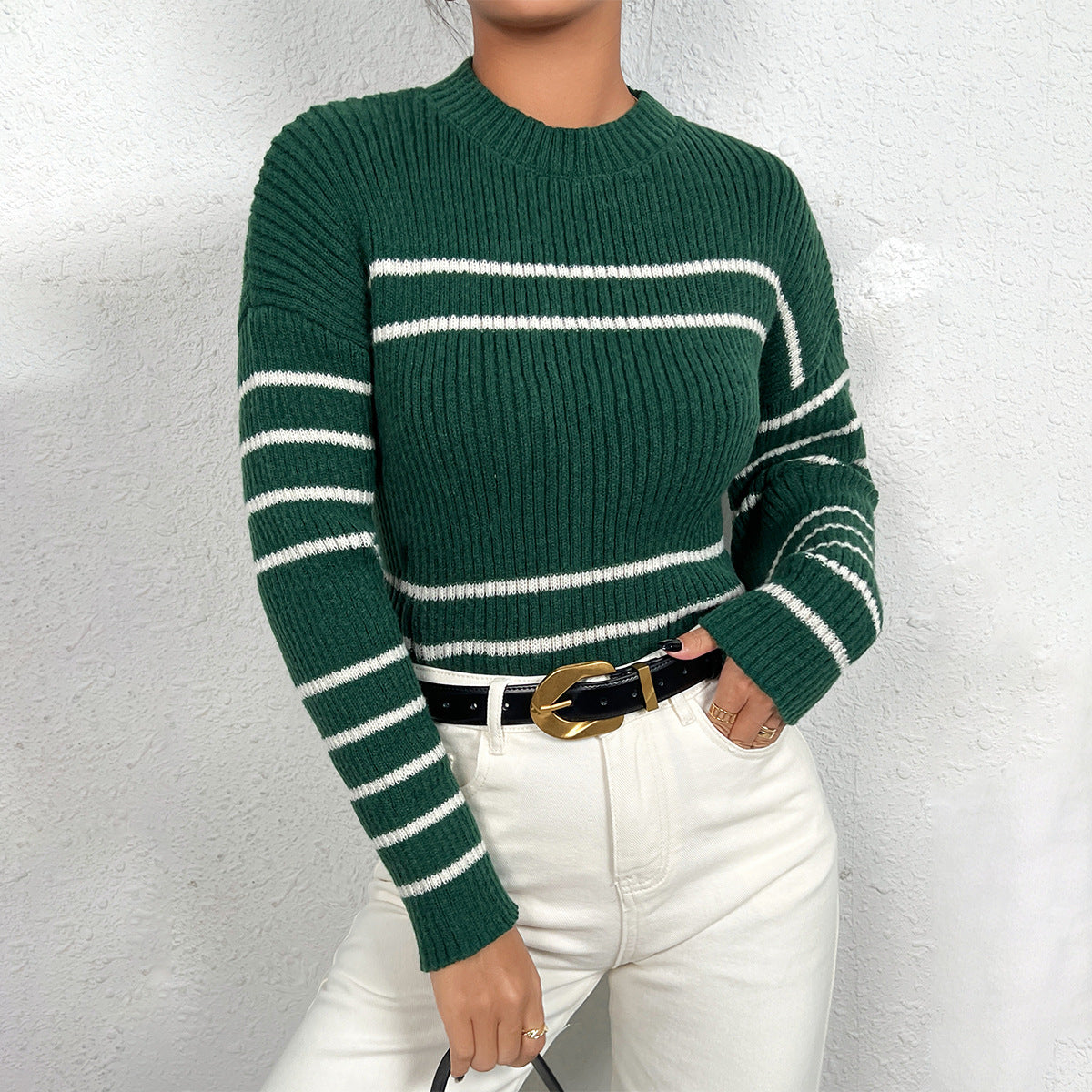 Women's Knit Sweater with Stylish Stripe Pattern