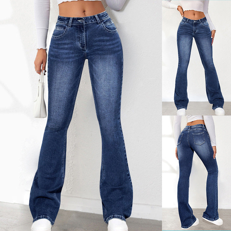 Women's High-Waisted Flared Jeans with Elastic Stretch