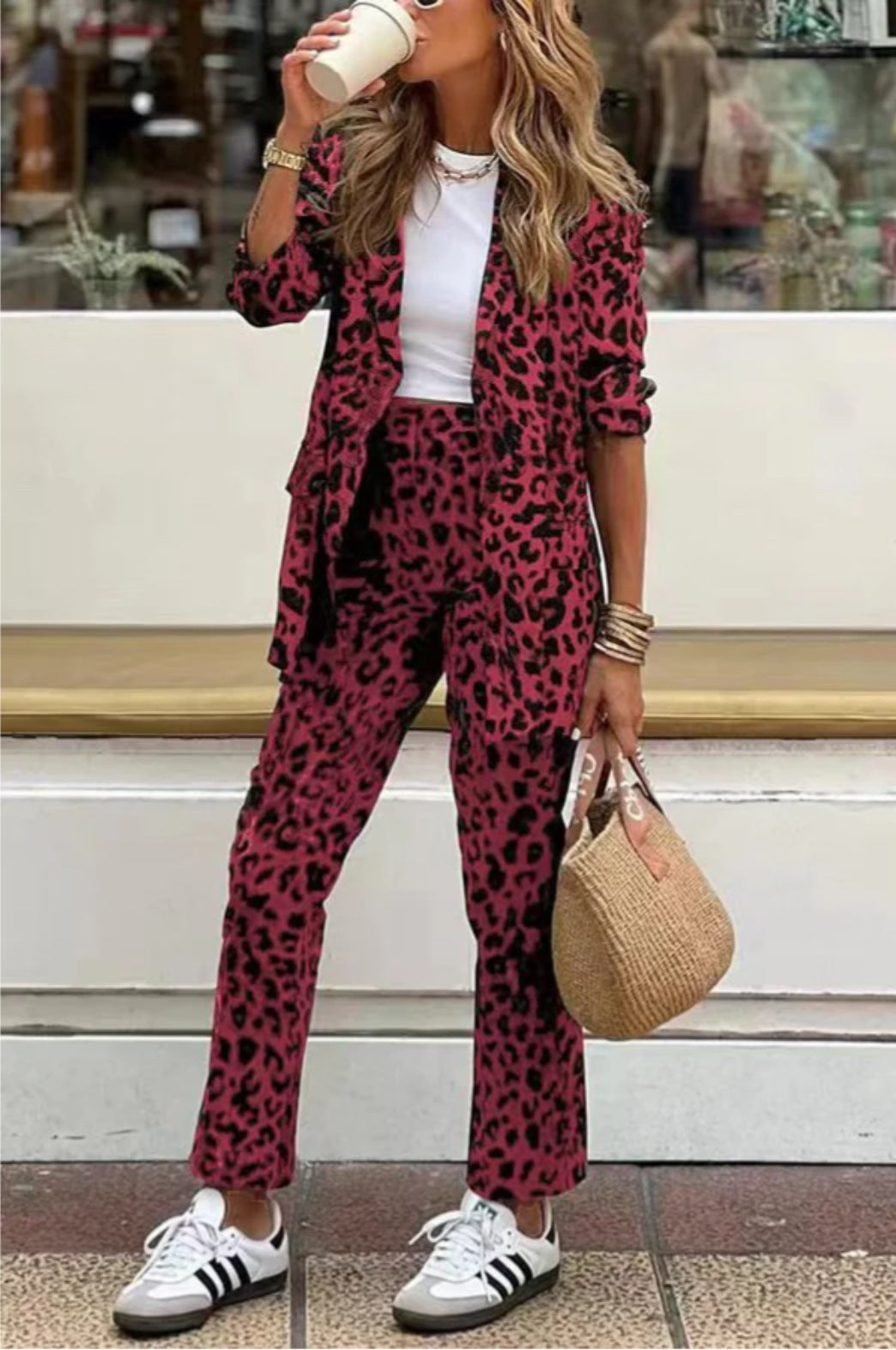 Women's Elegant Leopard Print Suit Set