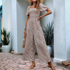 Women's Colorful Floral Summer Jumpsuit with Puff Sleeves