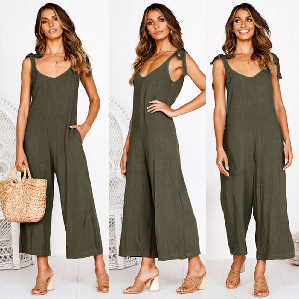 Casual Jumpsuit with Adjustable Straps and Wide Leg