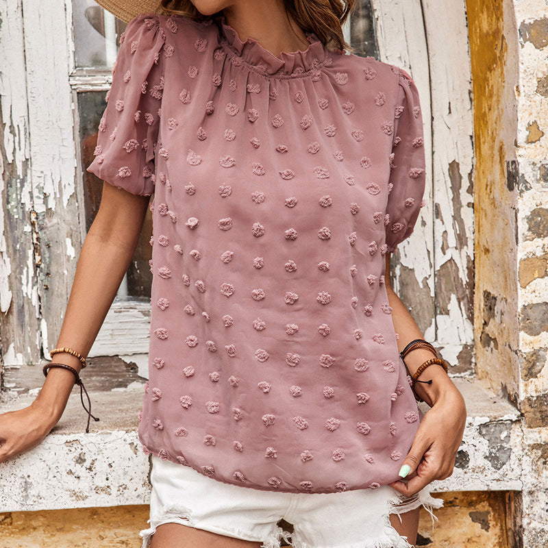 Women's Textured Short Puff-Sleeve Blouse