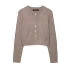 Women's Cropped Knit Cardigan with Button Closure