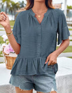 Women's Ruffled Peplum Blouse with Half Sleeves