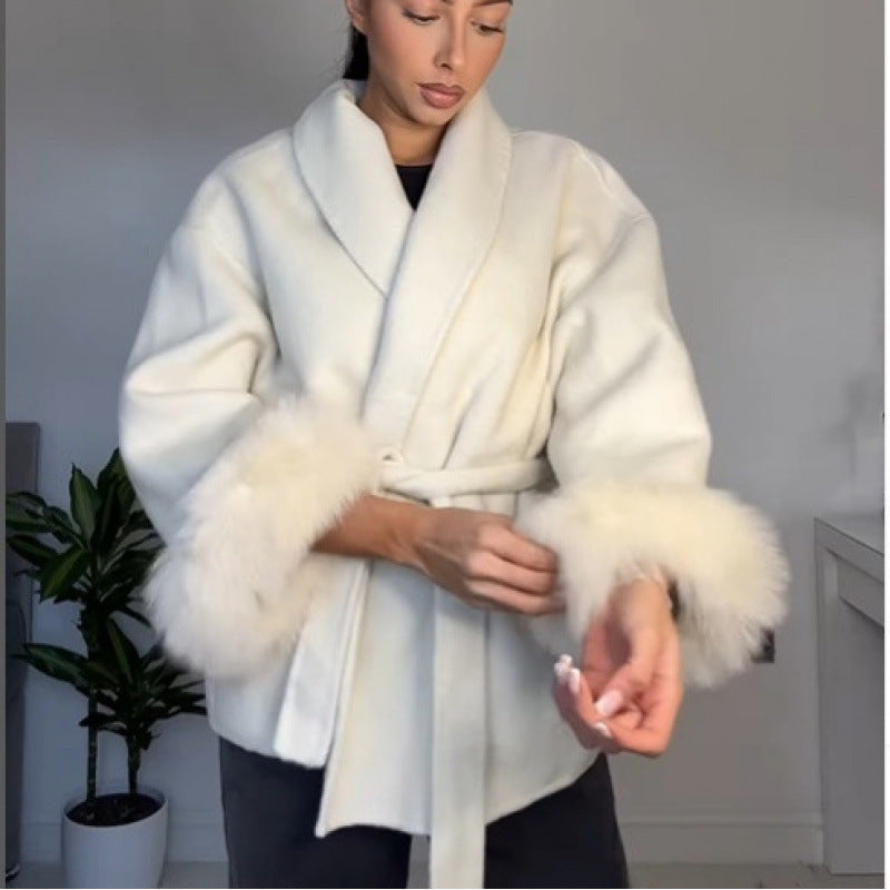Women's Elegant Hooded Jacket with Faux Fur Trim