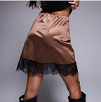 Elegant Satin Skirt with Lace Trim