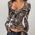 Women's Camouflage Long-Sleeve V-Neck Shirt