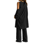 Women Casual Lounge Set with Kimono Cardigan, V-Neck Shirt and Wide Cord Pants