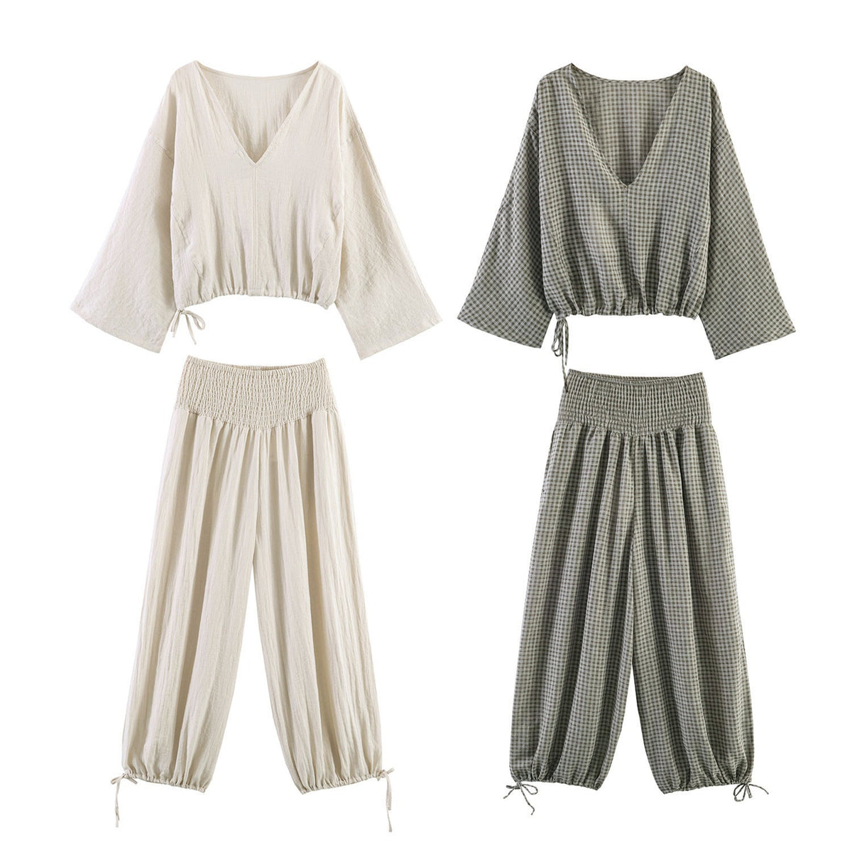 Casual Blouse with Wide V-Neck and Elastic Hem