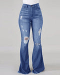 Women's Bootcut Jeans with Frayed Hem and Destroyed Details