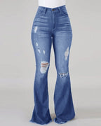 Women's Bootcut Jeans with Frayed Hem and Destroyed Details