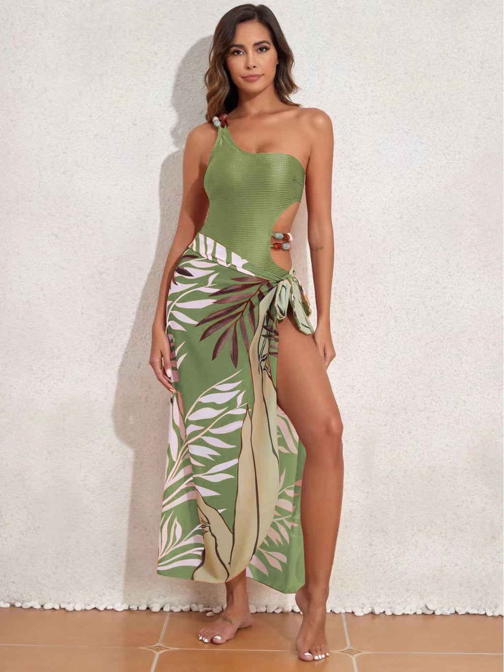 Women's Asymmetrical Swimsuit Set with Elegant Sarong
