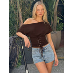 Women's Asymmetrical Top with Sophisticated Lace-Up Design