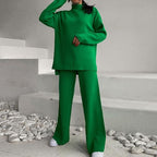 Women's Casual Knit Ensemble with Wide Cut and High Collar