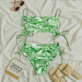 Women's Swimsuit Set with Adjustable Ties and Modern Marble Pattern