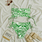 Women's Swimsuit Set with Adjustable Ties and Modern Marble Pattern
