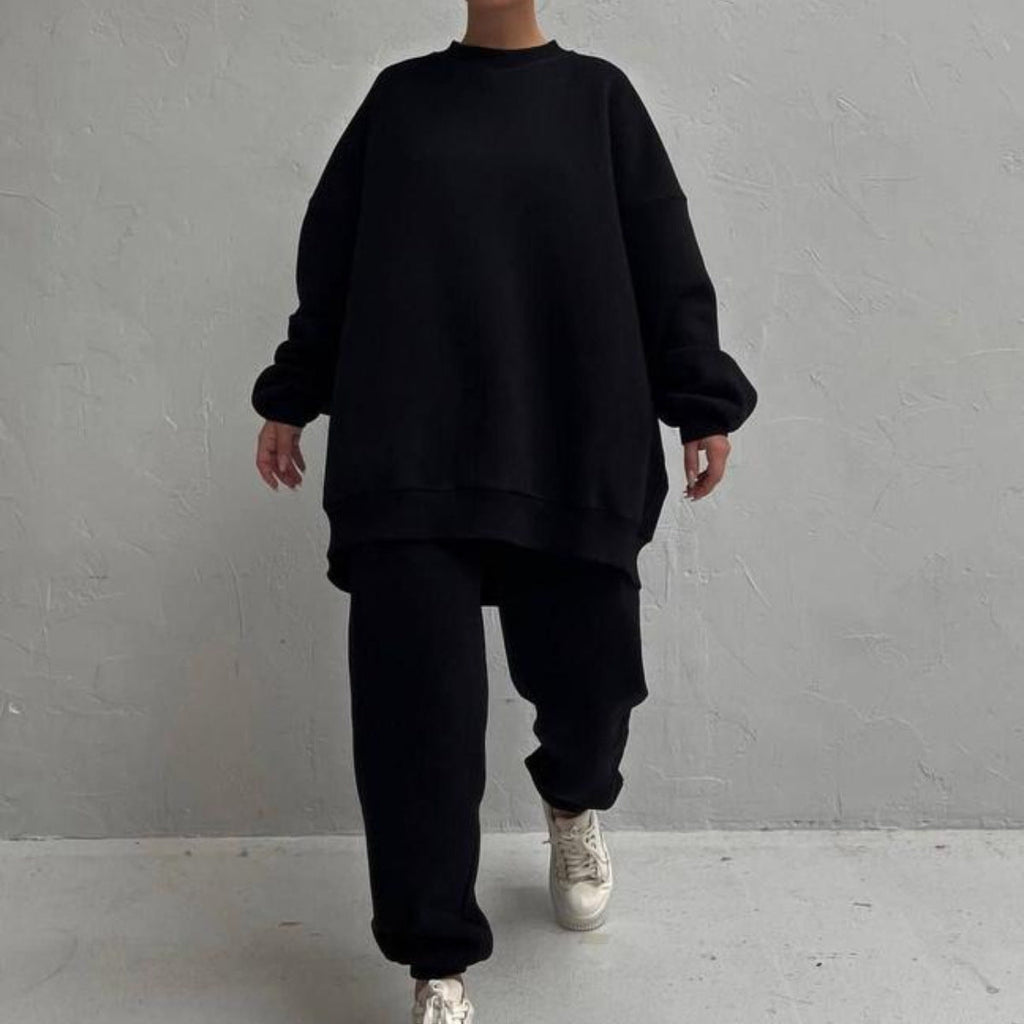 Women's Comfortable Oversized Loungewear Set with High Collar and Elastic Cuffs