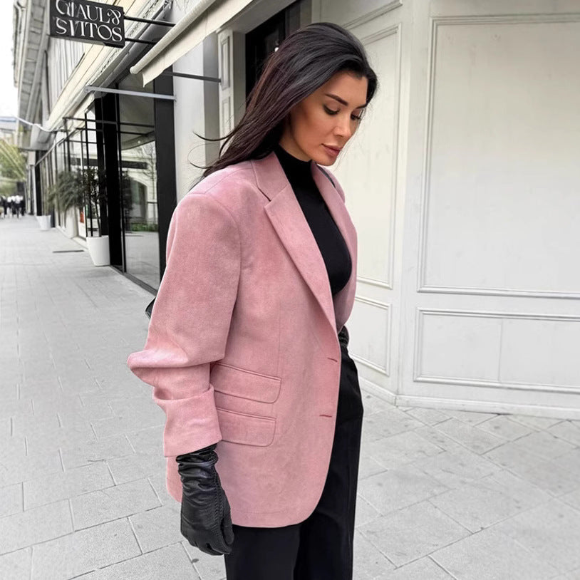 Women's Elegant Oversized Blazer in Fine Faux Suede