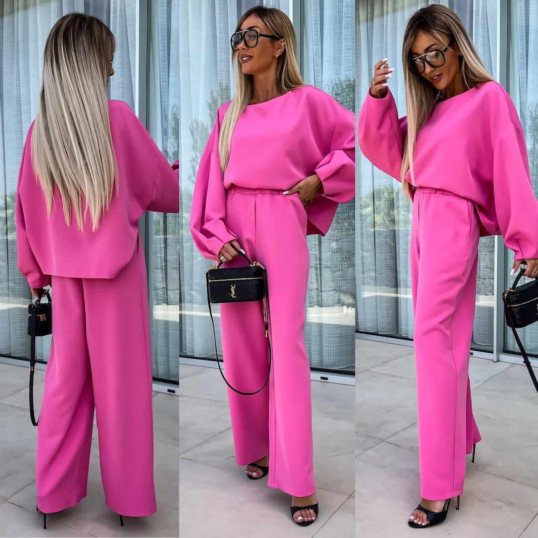Women's Elegant Two-Piece Set with Oversized Blouse and Wide Pants