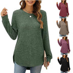 Women's Comfortable Ribbed Sweater with Side Slits