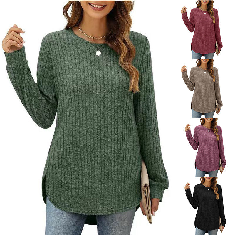 Women's Comfortable Ribbed Sweater with Side Slits