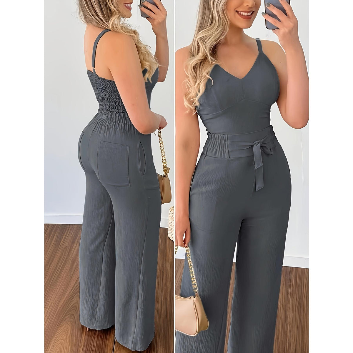 Women's Wide-Leg Jumpsuit with Sash