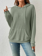 Women's Cozy Ribbed Hoodie with Kangaroo Pocket
